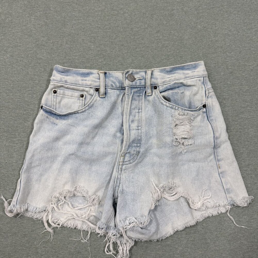 Pacsun Ultra High Rise Vintage Short Women's 24 Blue Cotton Distressed Festival - Picture 2 of 8